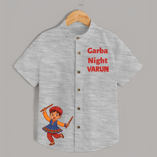 Garba Night Dandiya Boy Cartoon Print Personalized Kids Shirt - GREY - 0 - 6 Months Old (Chest 23")