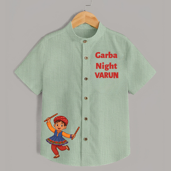 Garba Night Dandiya Boy Cartoon Print Personalized Kids Shirt - MINT GREEN - 0 - 6 Months Old (Chest 23")