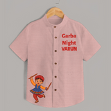 Garba Night Dandiya Boy Cartoon Print Personalized Kids Shirt - PEACH - 0 - 6 Months Old (Chest 23")