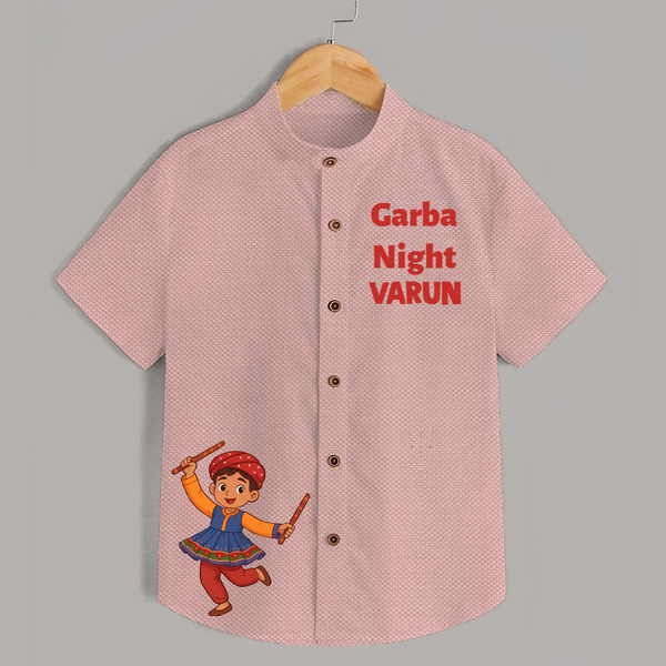 Garba Night Dandiya Boy Cartoon Print Personalized Kids Shirt - PEACH - 0 - 6 Months Old (Chest 23")
