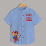 Garba Night Dandiya Boy Cartoon Print Personalized Kids Shirt - SKY BLUE - 0 - 6 Months Old (Chest 23")