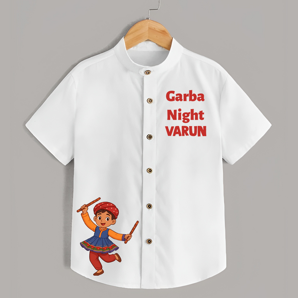 Garba Night Dandiya Boy Cartoon Print Personalized Kids Shirt - WHITE - 0 - 6 Months Old (Chest 23")