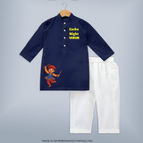 Garba Night Dandiya Boy Cartoon Print Personalized Kids Kurta - NAVY BLUE - 3 - 6 Months Old (Chest 24", Kurta Length 14'', Waist 19", Pant Length 14")