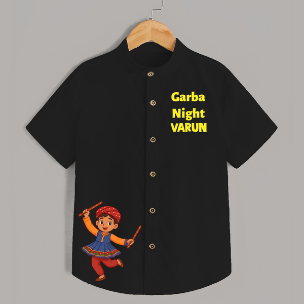 Garba Night Dandiya Boy Cartoon Print Personalized Kids Shirt - BLACK - 0 - 6 Months Old (Chest 23")