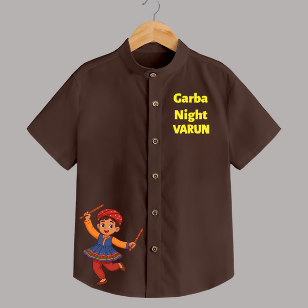 Garba Night Dandiya Boy Cartoon Print Personalized Kids Shirt - CHOCOLATE BROWN - 0 - 6 Months Old (Chest 23")