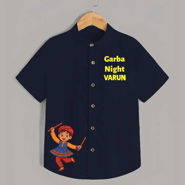 Garba Night Dandiya Boy Cartoon Print Personalized Kids Shirt - NAVY BLUE - 0 - 6 Months Old (Chest 23")