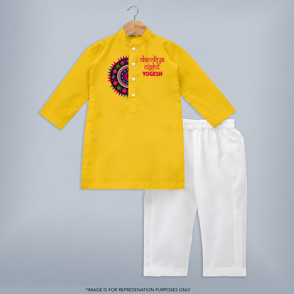 Dandiya Night Mandala Art Print Personalized Kids Kurta - CHROME YELLOW - 3 - 6 Months Old (Chest 24", Kurta Length 14'', Waist 19", Pant Length 14")