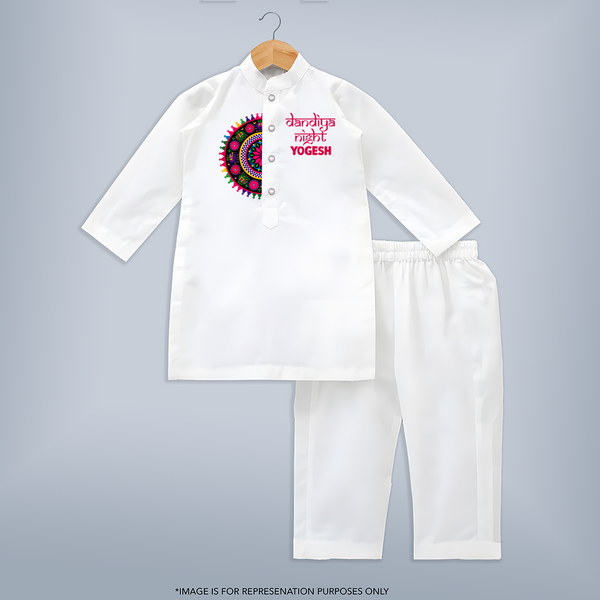 Dandiya Night Mandala Art Print Personalized Kids Kurta - WHITE - 3 - 6 Months Old (Chest 24", Kurta Length 14'', Waist 19", Pant Length 14")