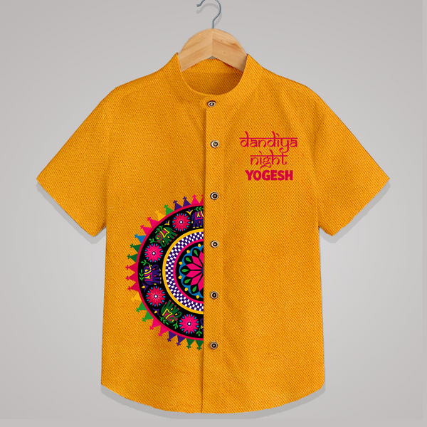 Dandiya Night Mandala Art Print Personalized Kids Shirt - CHROME YELLOW - 0 - 6 Months Old (Chest 23")