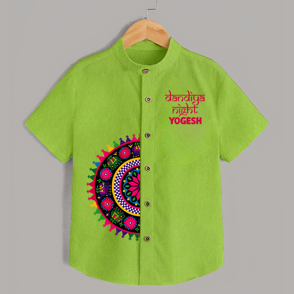 Dandiya Night Mandala Art Print Personalized Kids Shirt - LIME GREEN - 0 - 6 Months Old (Chest 23")