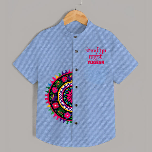 Dandiya Night Mandala Art Print Personalized Kids Shirt - SKY BLUE - 0 - 6 Months Old (Chest 23")