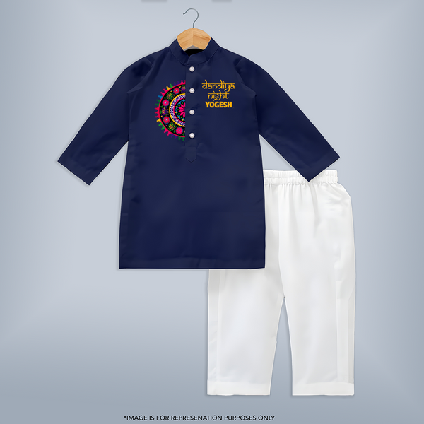 Dandiya Night Mandala Art Print Personalized Kids Kurta - NAVY BLUE - 3 - 6 Months Old (Chest 24", Kurta Length 14'', Waist 19", Pant Length 14")