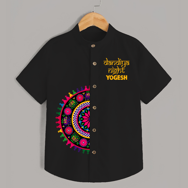 Dandiya Night Mandala Art Print Personalized Kids Shirt - BLACK - 0 - 6 Months Old (Chest 23")