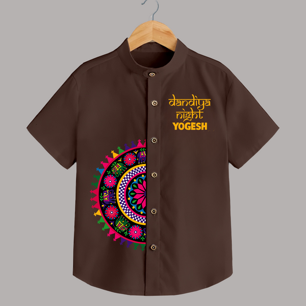 Dandiya Night Mandala Art Print Personalized Kids Shirt - CHOCOLATE BROWN - 0 - 6 Months Old (Chest 23")