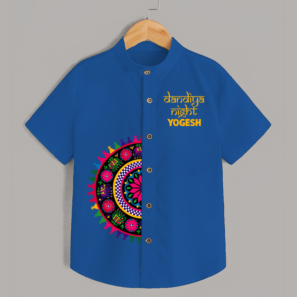 Dandiya Night Mandala Art Print Personalized Kids Shirt - COBALT BLUE - 0 - 6 Months Old (Chest 23")