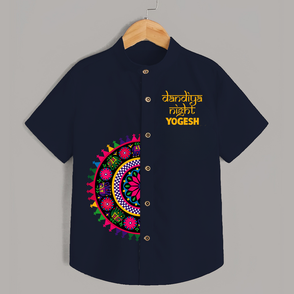 Dandiya Night Mandala Art Print Personalized Kids Shirt - NAVY BLUE - 0 - 6 Months Old (Chest 23")