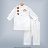 Happy Navratri Diamond Motif Personalized Kids Kurta - WHITE - 3 - 6 Months Old (Chest 24", Kurta Length 14'', Waist 19", Pant Length 14")