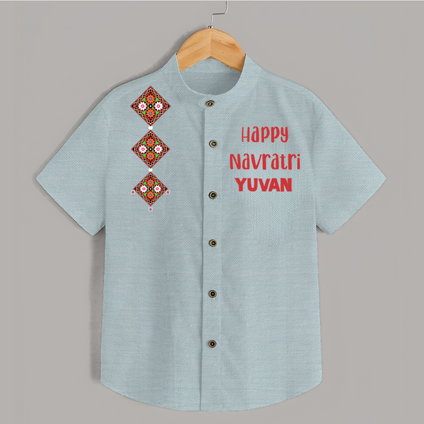Happy Navratri Diamond Motif Personalized Kids Shirt - ARCTIC BLUE - 0 - 6 Months Old (Chest 23")