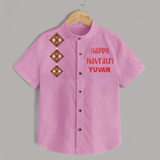 Happy Navratri Diamond Motif Personalized Kids Shirt - BABY PINK - 0 - 6 Months Old (Chest 23")