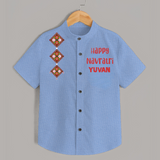 Happy Navratri Diamond Motif Personalized Kids Shirt - SKY BLUE - 0 - 6 Months Old (Chest 23")