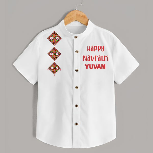 Happy Navratri Diamond Motif Personalized Kids Shirt - WHITE - 0 - 6 Months Old (Chest 23")