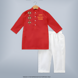 Happy Navratri Diamond Motif Personalized Kids Kurta - RED - 3 - 6 Months Old (Chest 24", Kurta Length 14'', Waist 19", Pant Length 14")