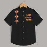Happy Navratri Diamond Motif Personalized Kids Shirt - BLACK - 0 - 6 Months Old (Chest 23")