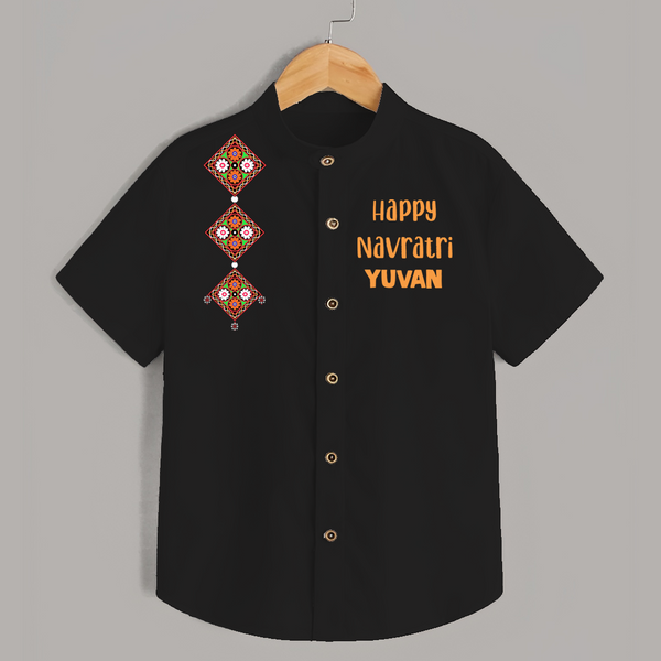 Happy Navratri Diamond Motif Personalized Kids Shirt - BLACK - 0 - 6 Months Old (Chest 23")