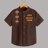 Happy Navratri Diamond Motif Personalized Kids Shirt - CHOCOLATE BROWN - 0 - 6 Months Old (Chest 23")