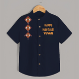 Happy Navratri Diamond Motif Personalized Kids Shirt - NAVY BLUE - 0 - 6 Months Old (Chest 23")