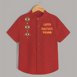 Happy Navratri Diamond Motif Personalized Kids Shirt - RED - 0 - 6 Months Old (Chest 23")