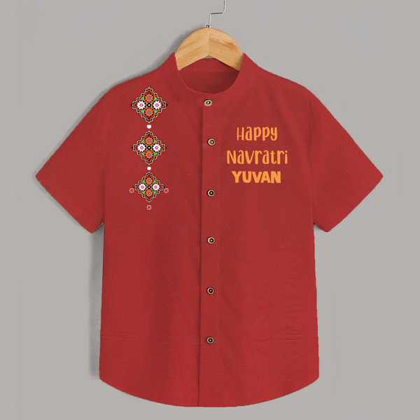Happy Navratri Diamond Motif Personalized Kids Shirt - RED - 0 - 6 Months Old (Chest 23")
