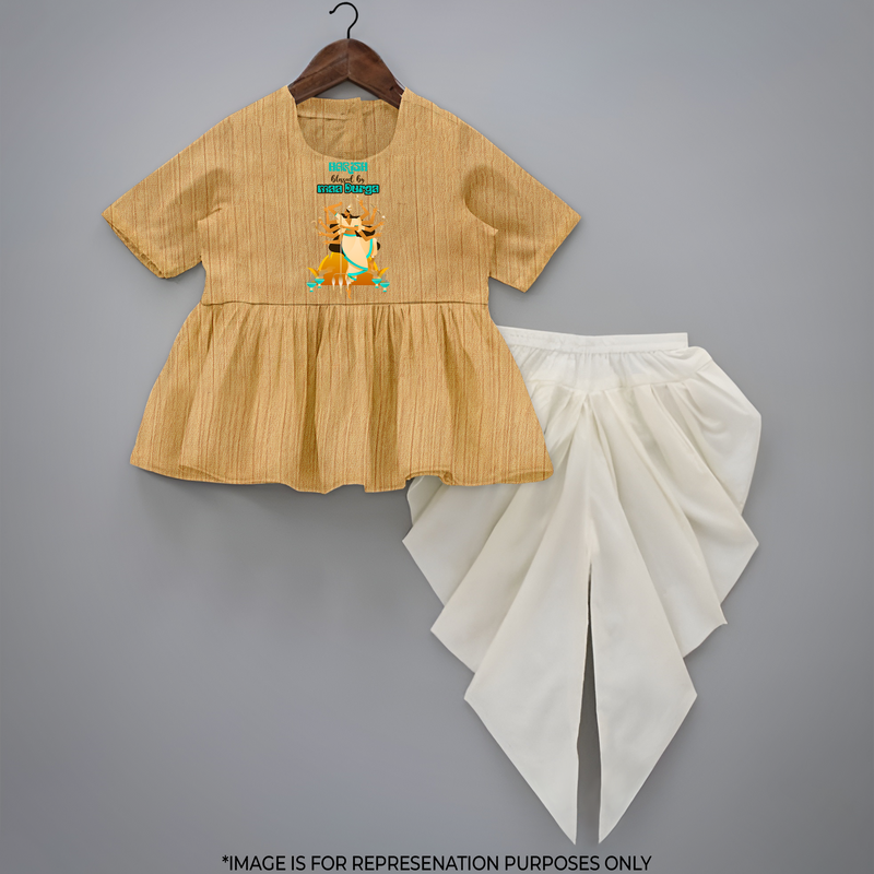 Blessed By Maa Durga - Navaratri Personalized Peplum top and Dhoti pant set for Girls