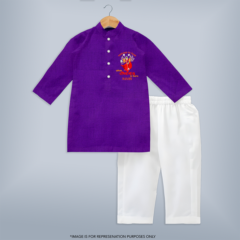 Nothing To Fear When Amma Is Here - Customized Kurta Set For kids - PURPLE LUXE - 3-6 Month Old (Chest 24", Kurta Length 14'', Waist 19", Pant Length 14")