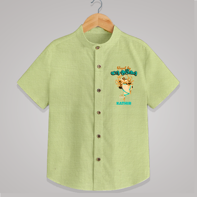 Blessed By Maa Durga - Customized Navaratri Themed Shirt For kids - PASTEL GREEN - 0 - 6 Months Old (Chest 23")