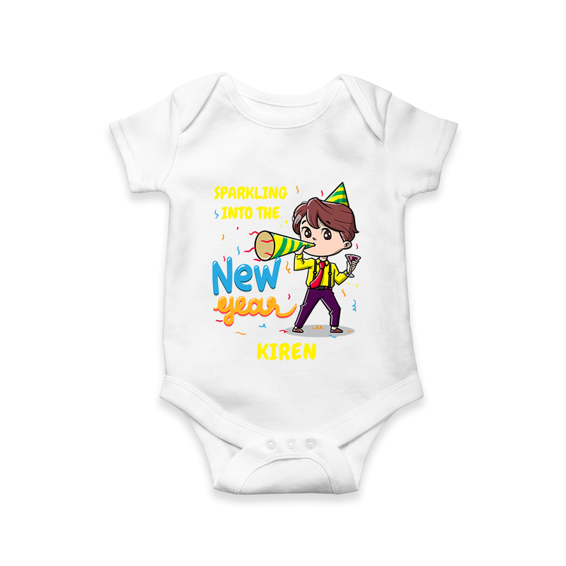 "Happy New Year 2025 - Happy Memories With Our Customized Romper for Babies With Name" - WHITE - 0 - 3 Months Old (Chest 16")