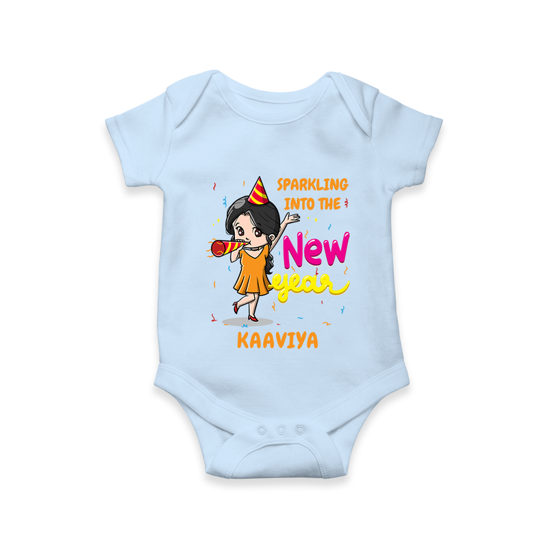 "Happy New Year 2025 - Cherished Moments With Our Customized Romper for Babies With Name" - BABY BLUE - 0 - 3 Months Old (Chest 16")