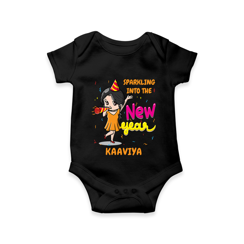 "Happy New Year 2025 - Cherished Moments With Our Customized Romper for Babies With Name" - BLACK - 0 - 3 Months Old (Chest 16")