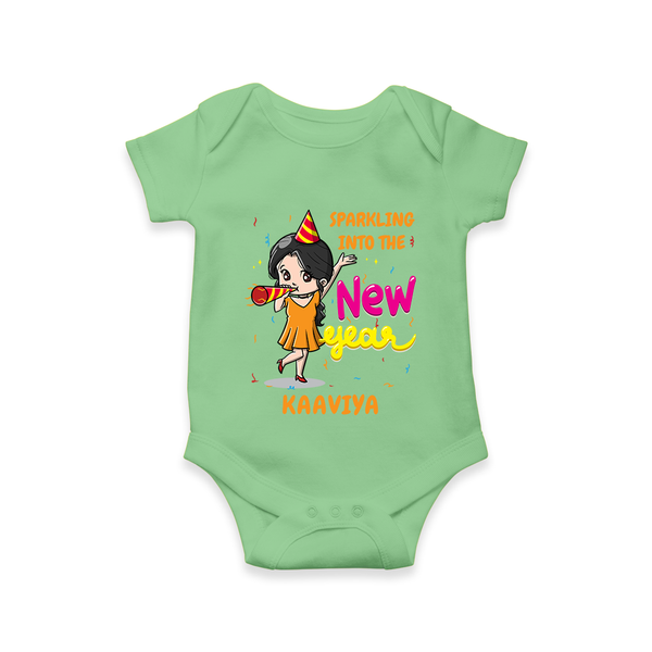 "Happy New Year 2025 - Cherished Moments With Our Customized Romper for Babies With Name" - GREEN - 0 - 3 Months Old (Chest 16")