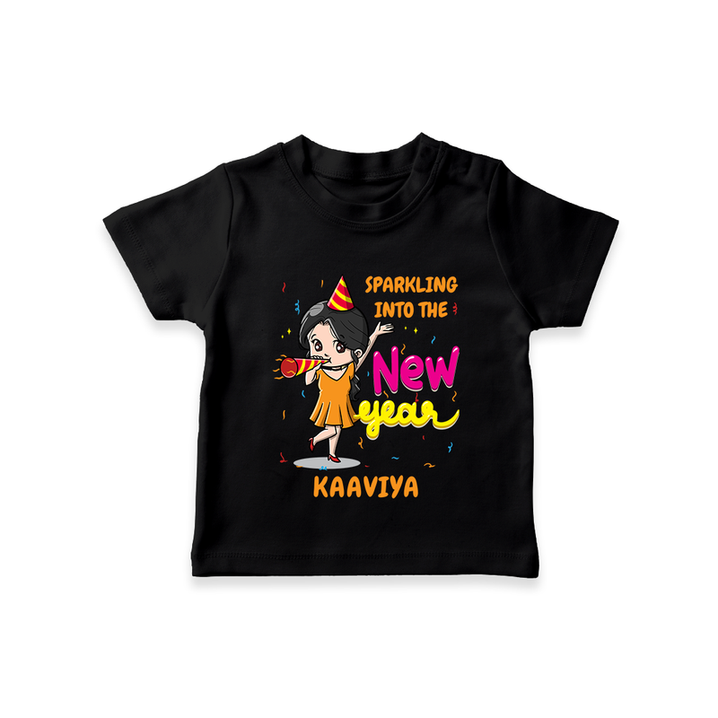 "Happy New Year 2025 - Cherished Moments With Our Customized T-Shirt for Kids With Name" - BLACK - 0-5 Months Old (Chest 17")