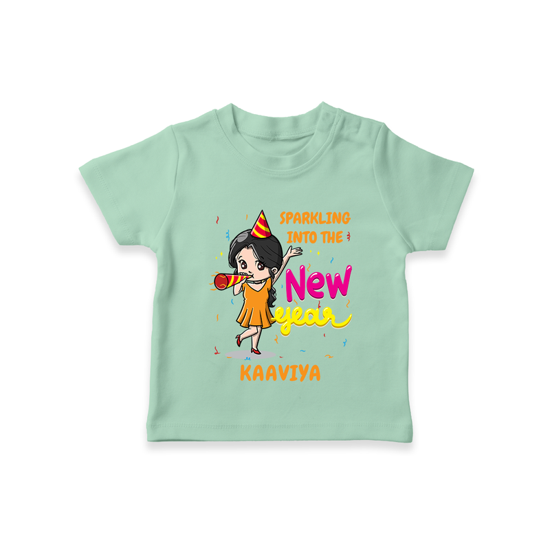 "Happy New Year 2025 - Cherished Moments With Our Customized T-Shirt for Kids With Name" - MINT GREEN - 0-5 Months Old (Chest 17")