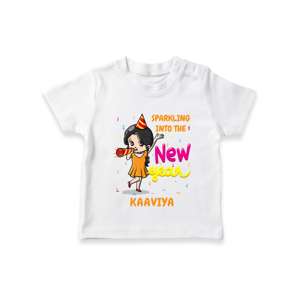 "Happy New Year 2025 - Cherished Moments With Our Customized T-Shirt for Kids With Name" - WHITE - 0-5 Months Old (Chest 17")