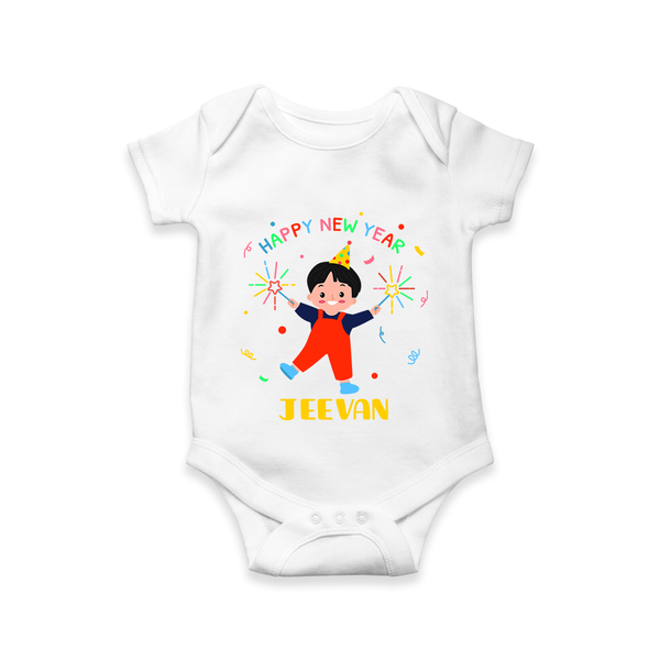 "Happy New Year 2025 - Joyful Keepsake With Our Customized Romper for Babies With Name" - WHITE - 0 - 3 Months Old (Chest 16")