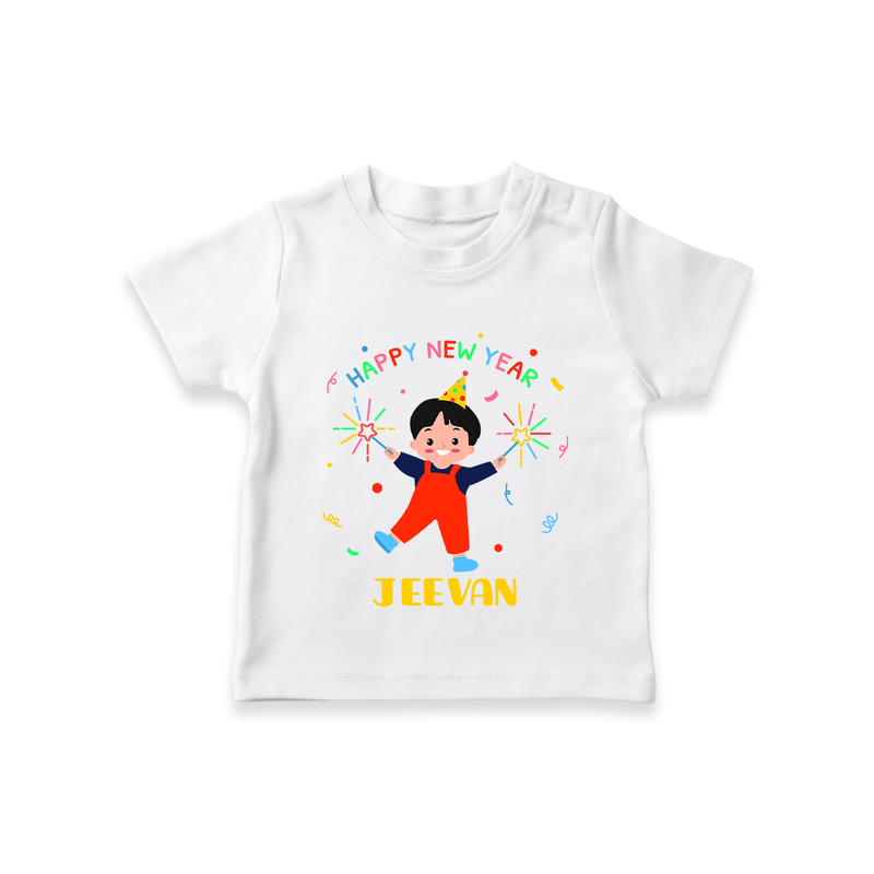 "Happy New Year 2025 - Joyful Keepsake With Our Customized T-Shirt for Kids With Name" - WHITE - 0-5 Months Old (Chest 17")