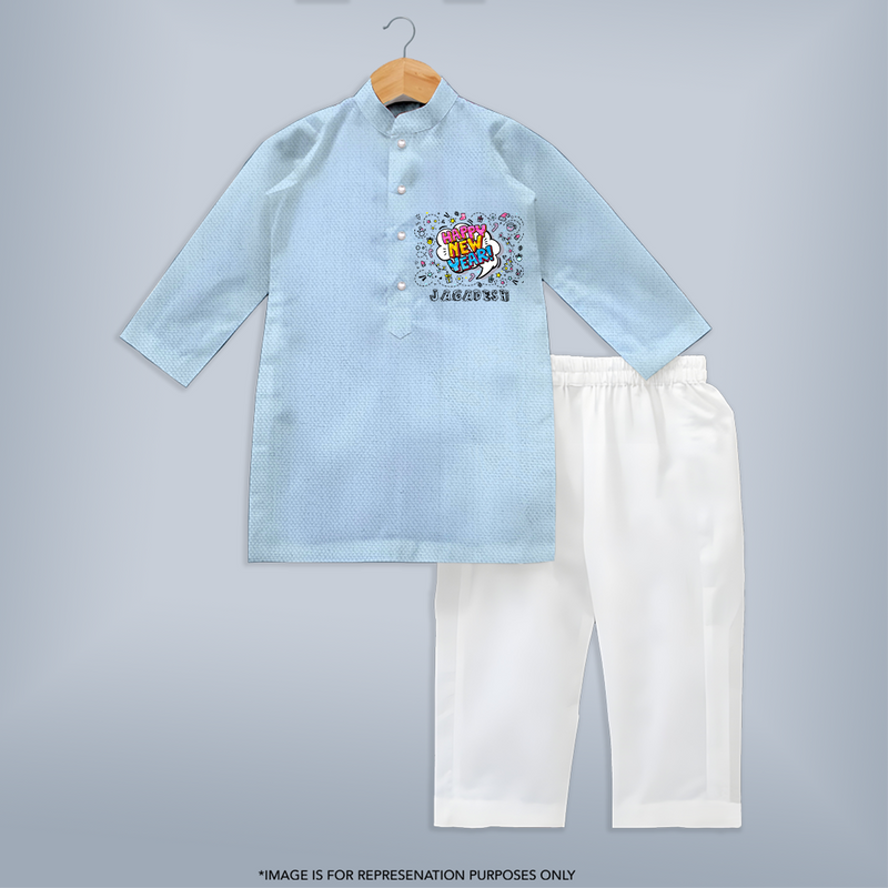 "Happy New Year 2025 - Precious Memories With Our Customized Kurta Set for Kids With Name" - SKY BLUE - 3 - 6 Months Old (Chest 24", Kurta Length 14'', Waist 19", Pant Length 14")