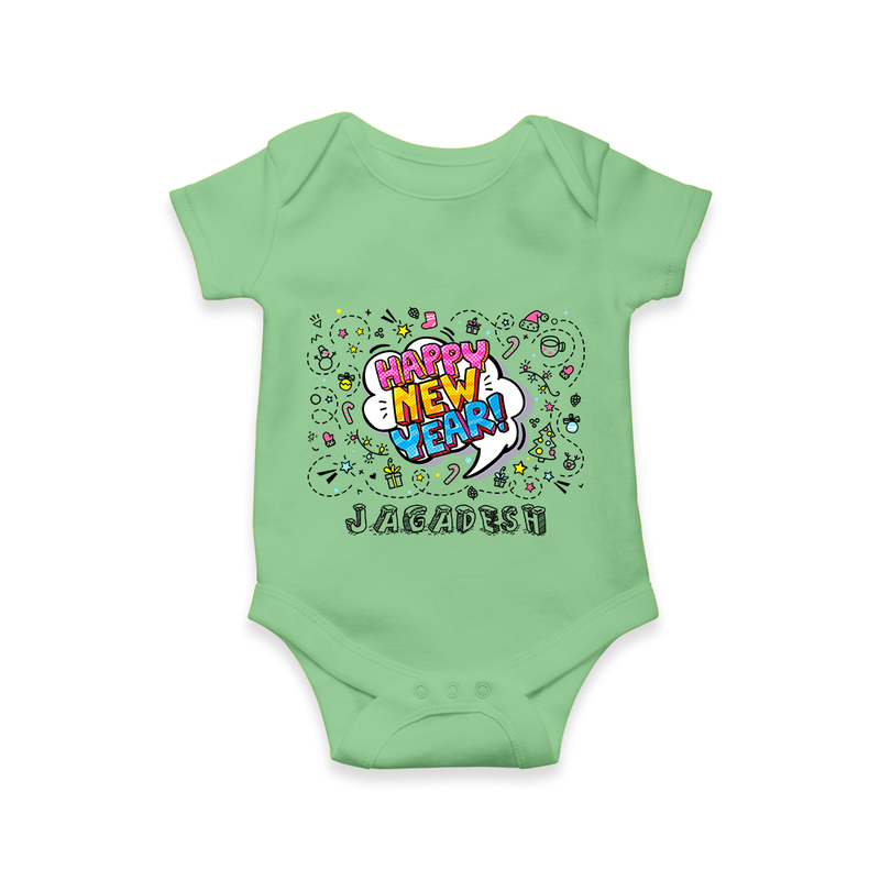 "Happy New Year 2025 - Precious Memories With Our Customized Romper for Babies With Name" - GREEN - 0 - 3 Months Old (Chest 16")