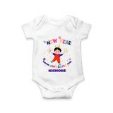 "Happy New Year 2025 - Unforgettable With Our Customized Romper for Babies With Name" - WHITE - 0 - 3 Months Old (Chest 16")