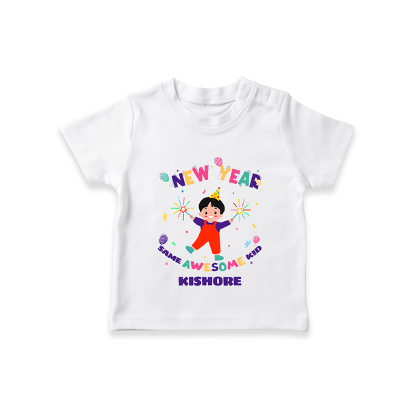 "Happy New Year 2025 - Unforgettable With Our Customized T-Shirt for Kids With Name" - WHITE - 0-5 Months Old (Chest 17")