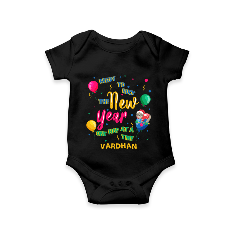 "Happy New Year 2025 - Memorable Moments With Our Customized Romper for Babies With Name" - BLACK - 0 - 3 Months Old (Chest 16")