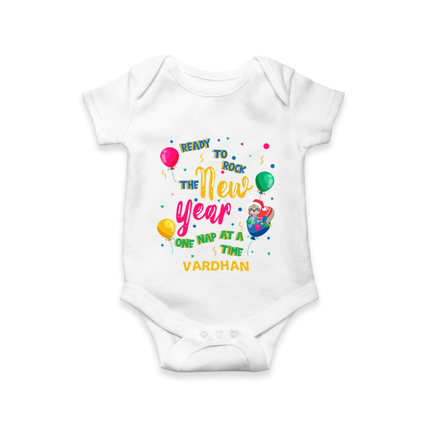 "Happy New Year 2025 - Memorable Moments With Our Customized Romper for Babies With Name" - WHITE - 0 - 3 Months Old (Chest 16")